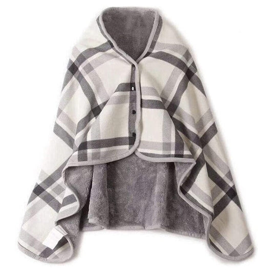 Wearable Plaid Fleece Blanket With Button