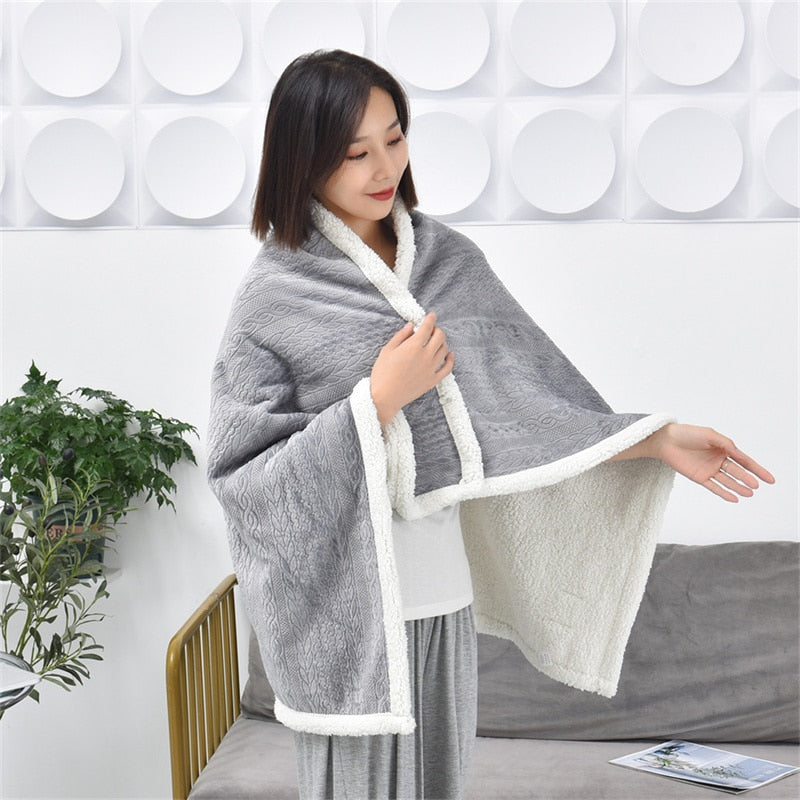 Wearable Plaid Fleece Blanket With Button