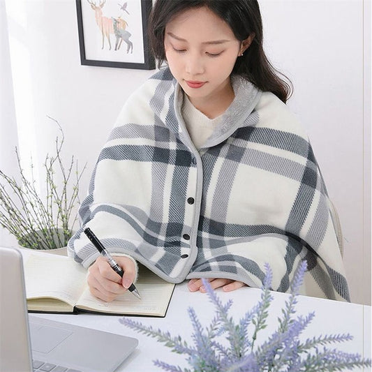 Wearable Plaid Fleece Blanket With Button