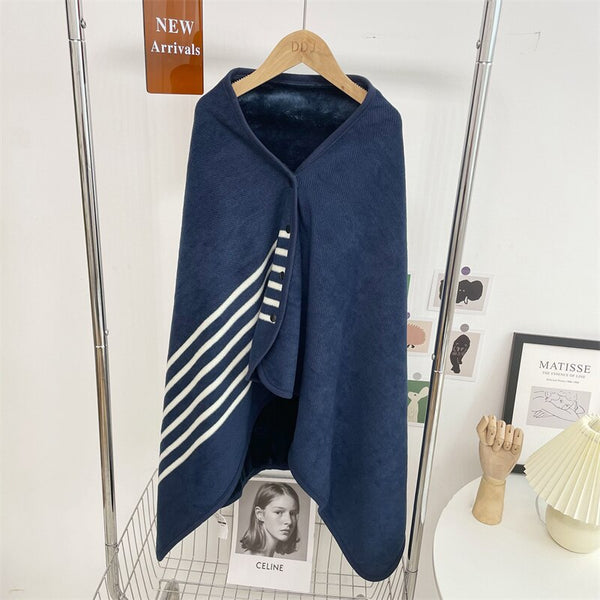 Wearable Plaid Fleece Blanket With Button