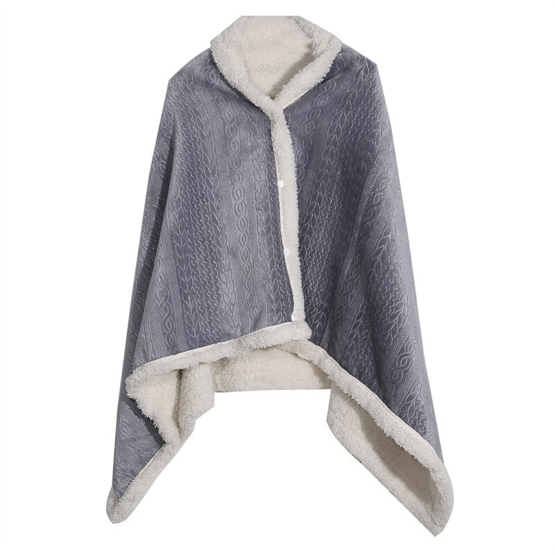 Wearable Plaid Fleece Blanket With Button